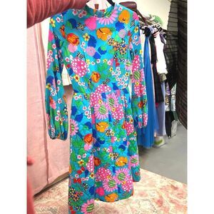 Vintage B. Cohen Blue, Pink, and Orange Floral 1950s-60s Union Made Dress